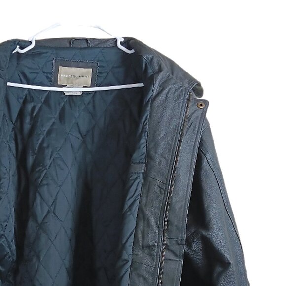 Basic Equipment Leather Bomber Jacket Mens Large Zip Winter Coat Aviator Pilot - Picture 6 of 8